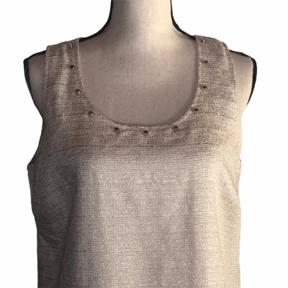 BLU PEPPER GOLD METALLIC TWEED STUDDED SHIFT DRESS - Picture 4 of 7